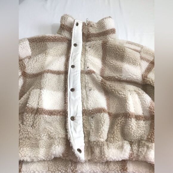 Michael Stars Sherpa Jacket Rose Plaid Teddy Jacket Size Large - Picture 9 of 16